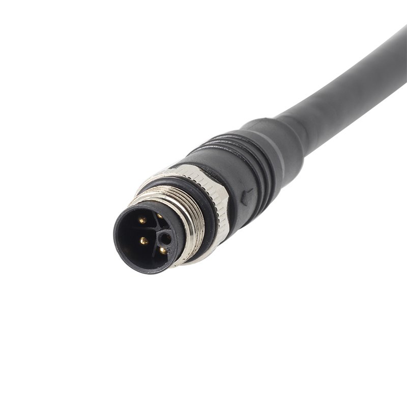 Силовой кабель с L-кодировкой M12, 5P (4+PE), вилка, экранированный, с формованным открытым концом, прямой, 16A/63V, для буксируемых цепей, длина кабеля: переменная