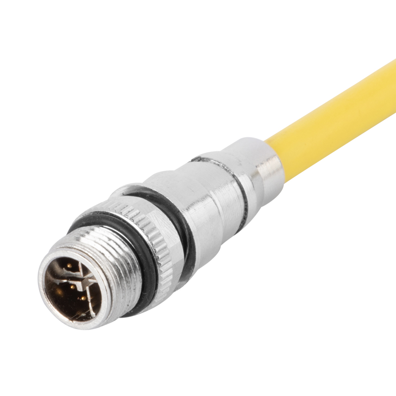 Разъем кабеля передачи данных M12, контакт: 8P, вилка, для предварительного формования, код X, прямой, экранирование ЭМС 360, соединение под пайку, 0,5 A/60 В