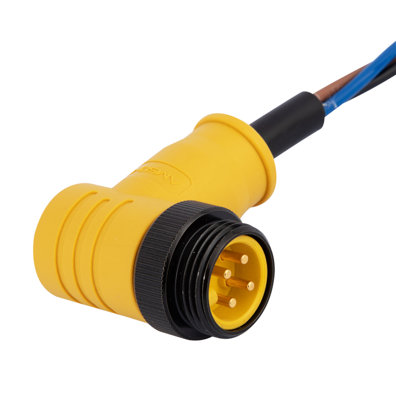 Кабель лотка электропитания и управления, штыревой кабельный разъем 7/8"-16UNF, контакты: 4, соединение под пайку, предварительно отлитый под углом, односторонний, IP67, UL20387 (AWG14) для наружного использования, сертифицирован UL, длина кабеля: переменная
