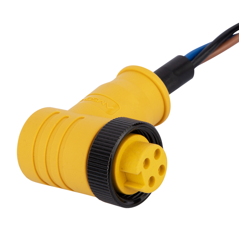 Кабель лотка электропитания и управления, гнездовой кабельный разъем 7/8"-16UNF, контакты: 4, соединение под пайку, предварительно отлитый под углом, односторонний, IP67, UL20387 (AWG14) для наружного использования, сертифицирован UL, длина кабеля: переменная