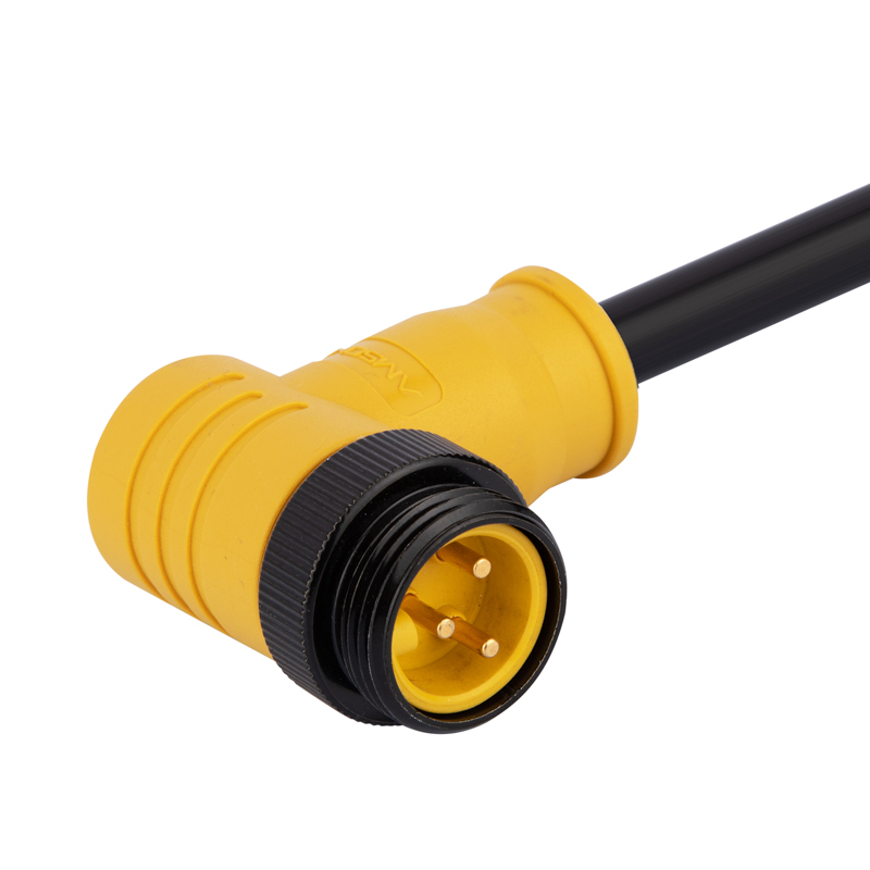Кабель питания, штыревой кабельный разъем 7/8"-16UNF, контакты: 3, соединение под пайку, отлитый под углом к свободному открытому концу, STOOW PVC (AWG16), IP67, сертифицирован UL, длина кабеля: переменная