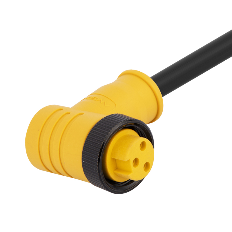 Кабель питания, кабельный разъем 7/8"-16UNF, контакты: 3, соединение под пайку, предварительно отлитый под углом к свободному открытому концу, STOOW PVC (AWG16), IP67, сертифицирован UL, длина кабеля: переменная