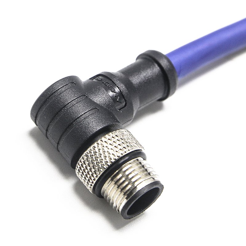 Формованный кабельный разъем М12, вилка, контакты: 3, соединение под пайку, код А, прямоугольный, 4А\250В