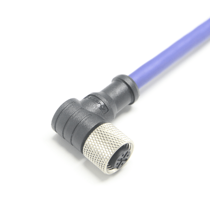 Формованный кабельный разъем M12, гнездовой, контактов: 4, соединение под пайку, код A, прямоугольный, 4A\250V