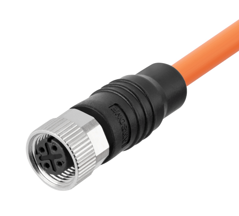 Формованный кабельный разъем M12,гнездо,контактов:4,соединение под пайку,D-код,прямой,IP67,4A\250В