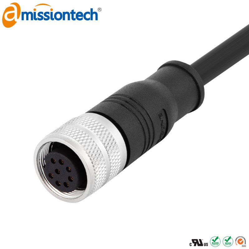 Формованный кабельный разъем M16, гнездовой, контактов: 8, соединение под пайку, прямой, IP67, экранируемый, сертифицирован UL