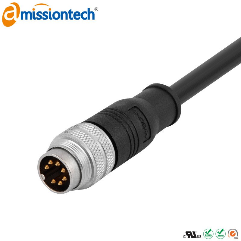 Формованный кабельный разъем M16, штекер, контактов: 7, соединение под пайку, прямой, IP67, экранируемый, сертифицирован UL