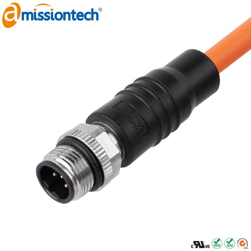 Формованный кабельный разъем M12, вилка, контакты: 4, соединение под пайку, код B, прямой, IP67, 4A \ 250V