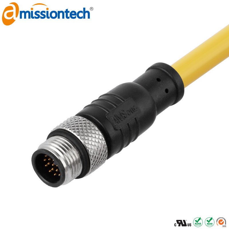 Формованный кабельный разъем M12, штекер, контакты: 12, соединение под пайку, код A, прямой, 1,5 А \ 30 В