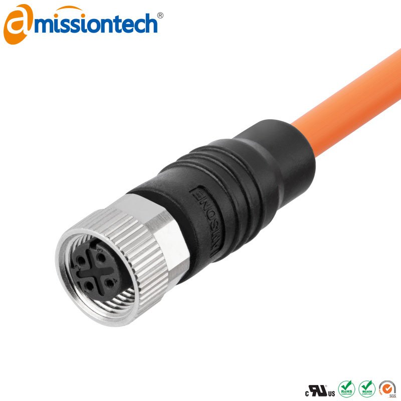Формованный кабельный разъем M12, гнездовой, контактов: 4, соединение под пайку, код B, прямой, IP67, 4A\250V
